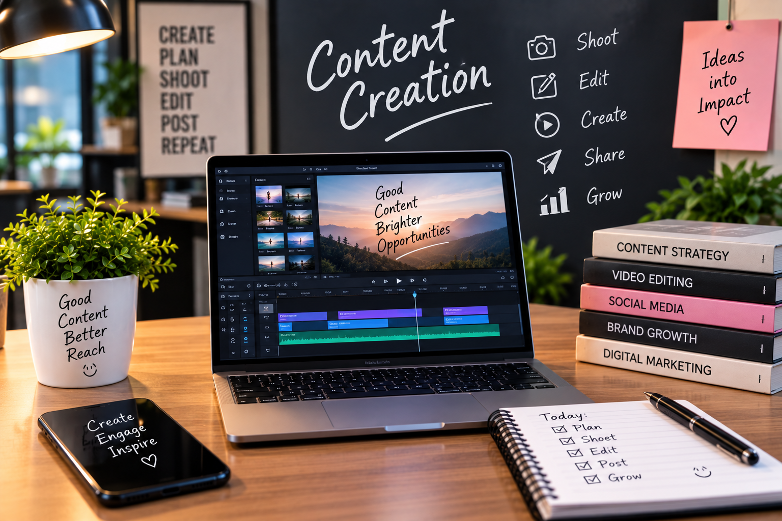Content marketing Dubai — SEO content creation and video editing workspace