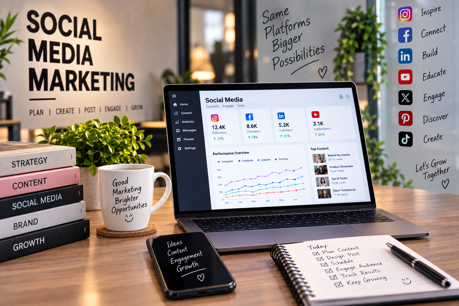 Social media marketing Dubai — Instagram, Facebook and TikTok analytics dashboard